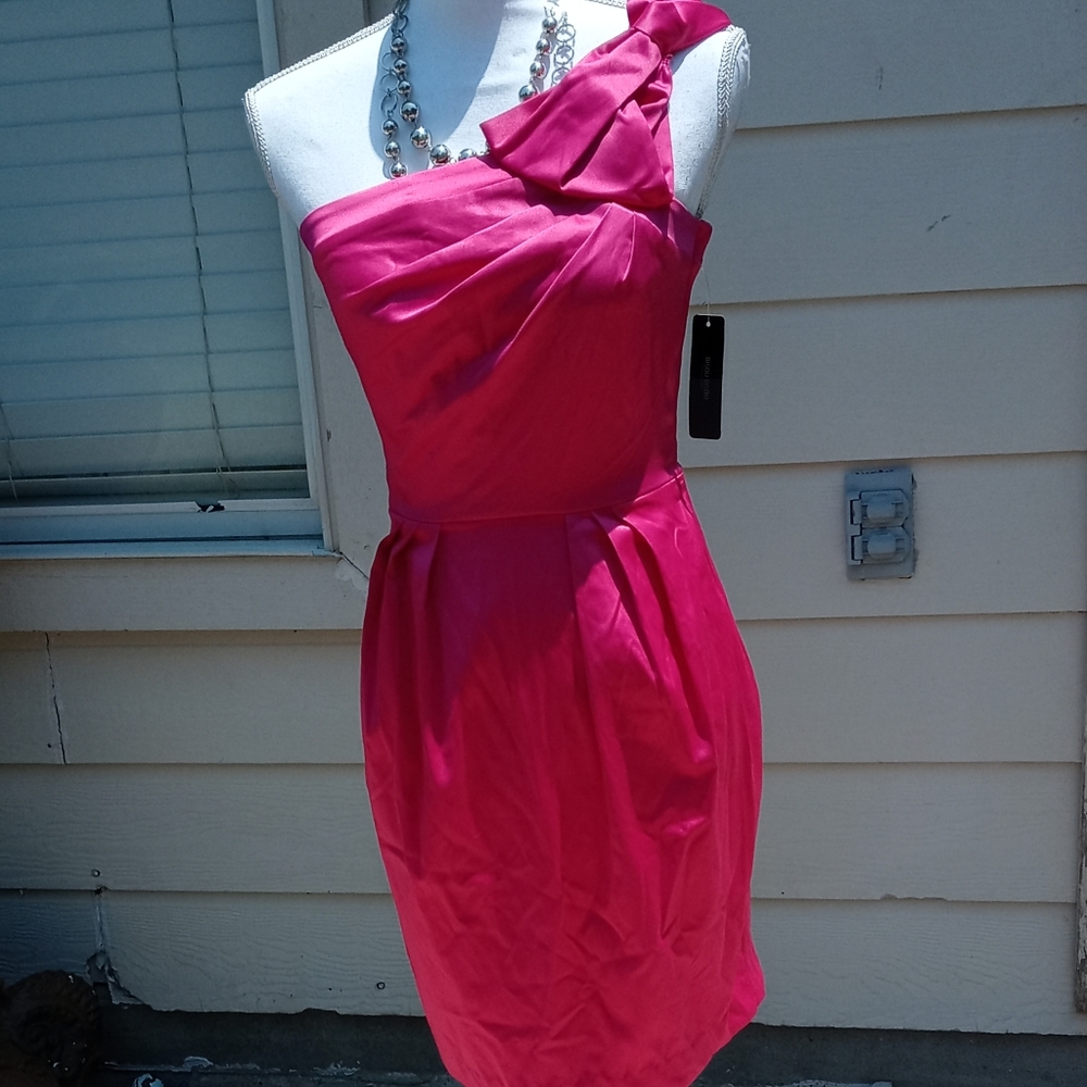 Satin Bridesmaid Dress Pink One Shoulder